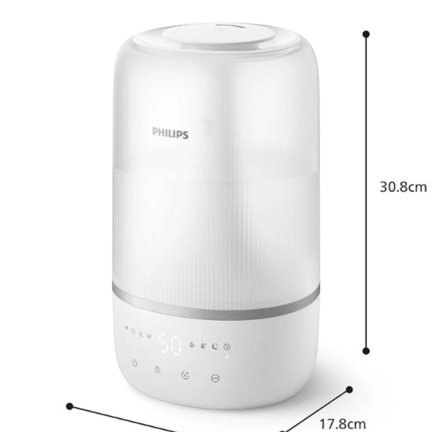 Taghareed Philips 1000 Series HU1509/00 white humidifier with digital display and ambient light, 3L tank, 250ml/hr output.