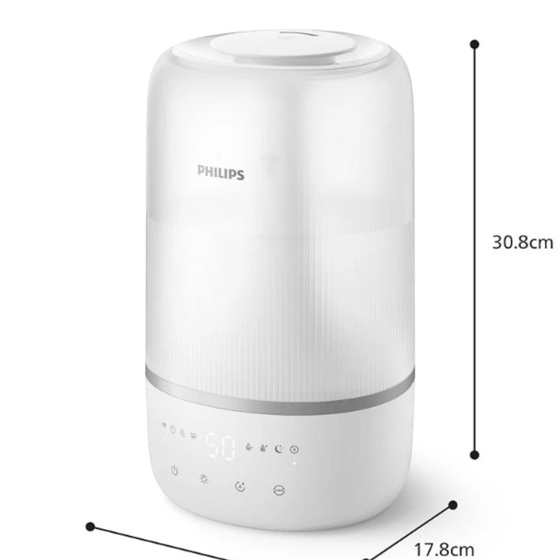 Taghareed Philips 1000 Series HU1509/00 white humidifier with digital display and ambient light, 3L tank, 250ml/hr output.