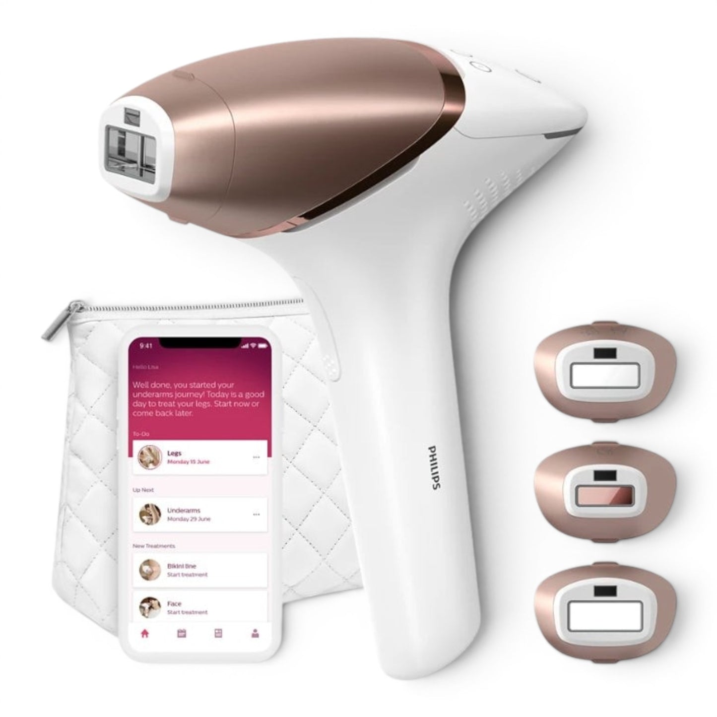 Taghareed Philips Lumea IPL 9000 Series BRI955/60 hair removal device with 3 smart attachments and app.