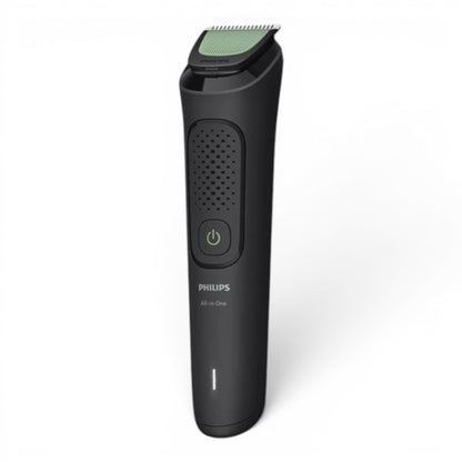 Taghareed Philips Multigroom Series 3000 MG3930/15 all-in-one trimmer with 7 attachments, self-sharpening steel blades, and gentle skin tips.