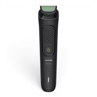 Taghareed Philips Multigroom Series 3000 MG3930/15 all-in-one trimmer with 7 attachments, self-sharpening steel blades, and gentle rounded tips.