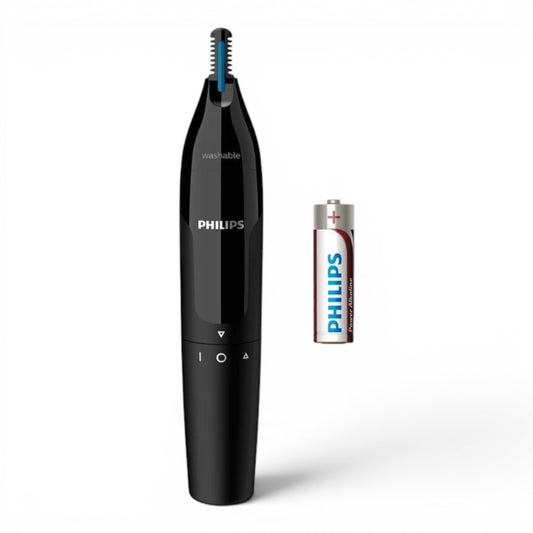 Taghareed Philips black nose and ear trimmer with PrecisionTrim technology and Protective Guard, AA battery included. Washable.