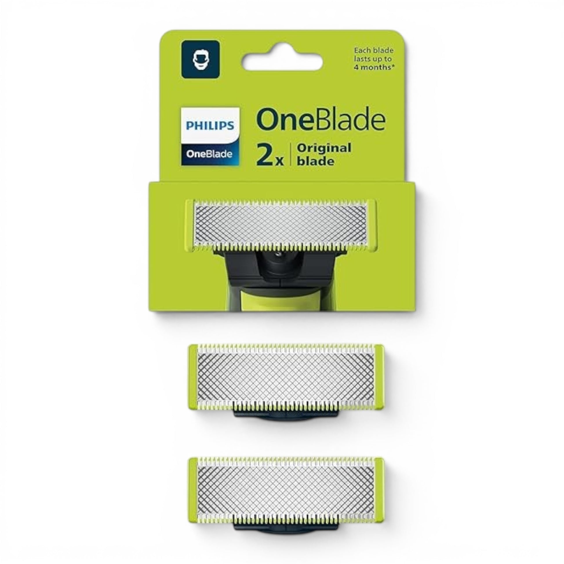 Taghareed Philips OneBlade Original replacement blades, 2-pack. Features Dual Protection System for comfortable, irritation-free shaving.