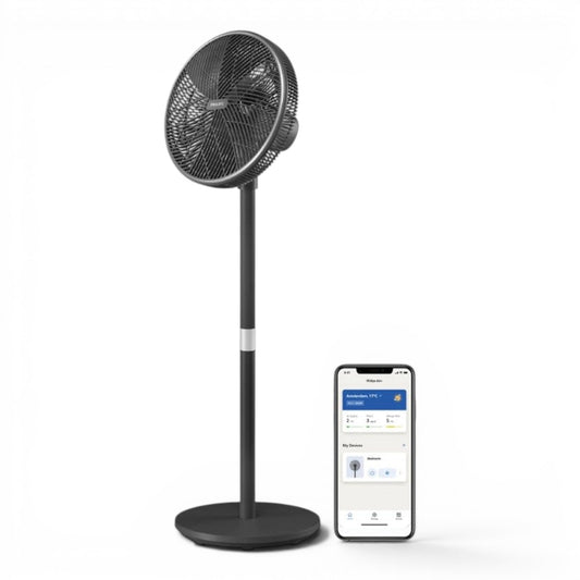 Taghareed Philips Pedestal Fan 3000 Series CX3550/01, black, with 3 speeds and 2 modes, Wi-Fi enabled, with smartphone app control.