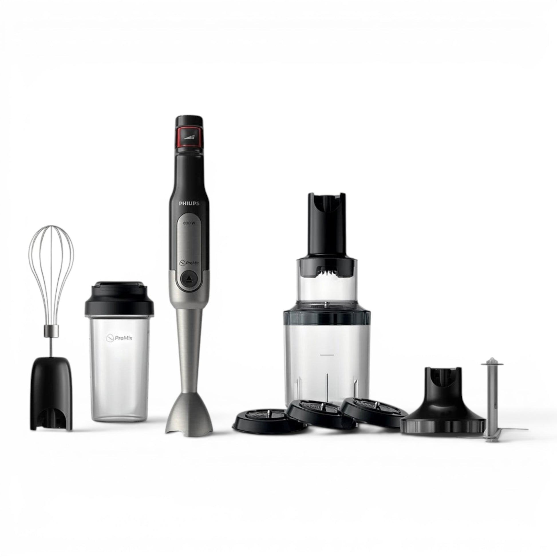 Taghareed Philips Viva Collection ProMix hand blender with 800W motor, whisk, chopper, spiralizer, and tumbler.