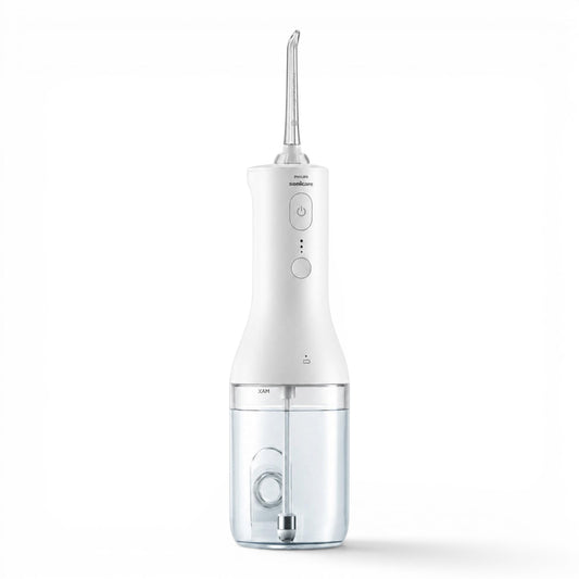 Taghareed Philips Sonicare Cordless Power Flosser 2000 white with two cleaning modes and water reservoir.