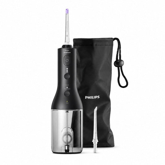 Taghareed Philips Sonicare Cordless Power Flosser 3000 HX3826/33, black oral irrigator with 3 modes and travel bag.