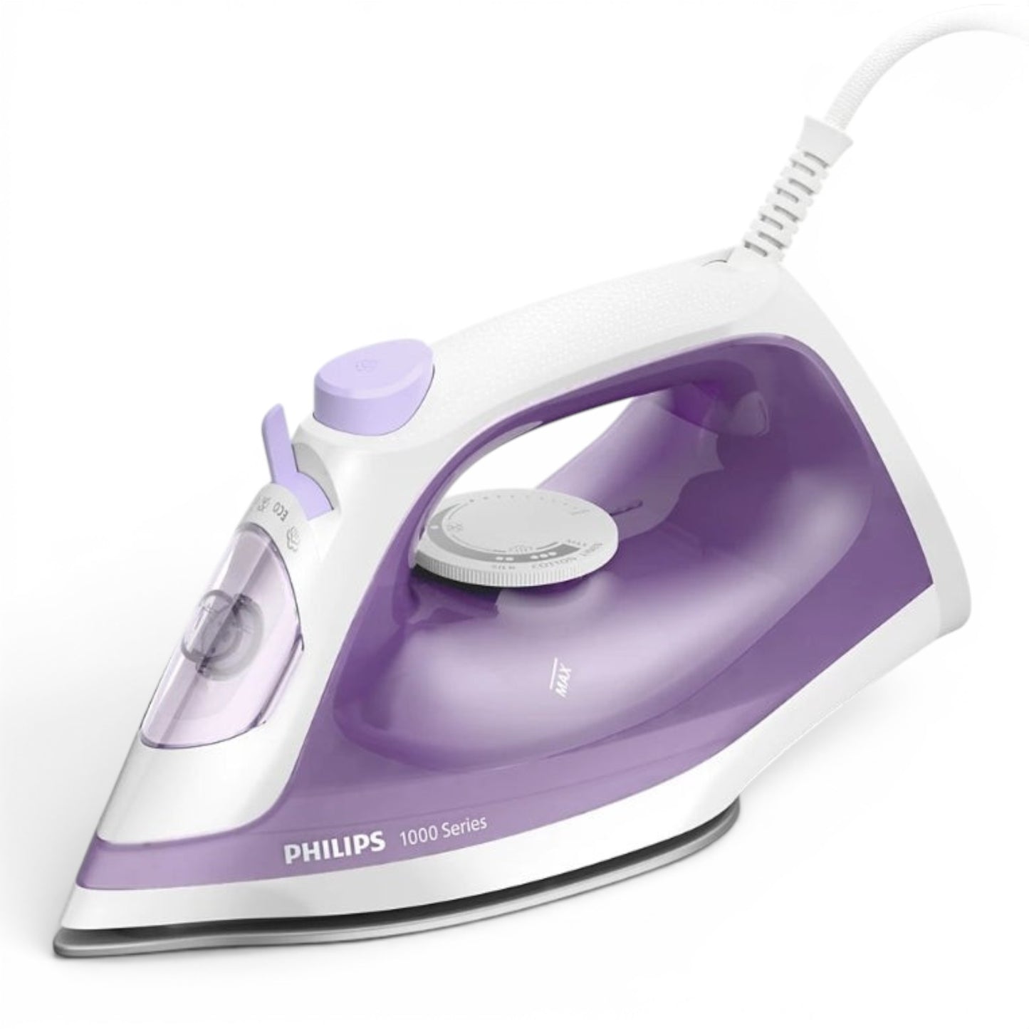 Taghareed Philips 1000 Series DST1020/36 steam iron, purple and white, with Non-Stick soleplate and 250ml water tank.