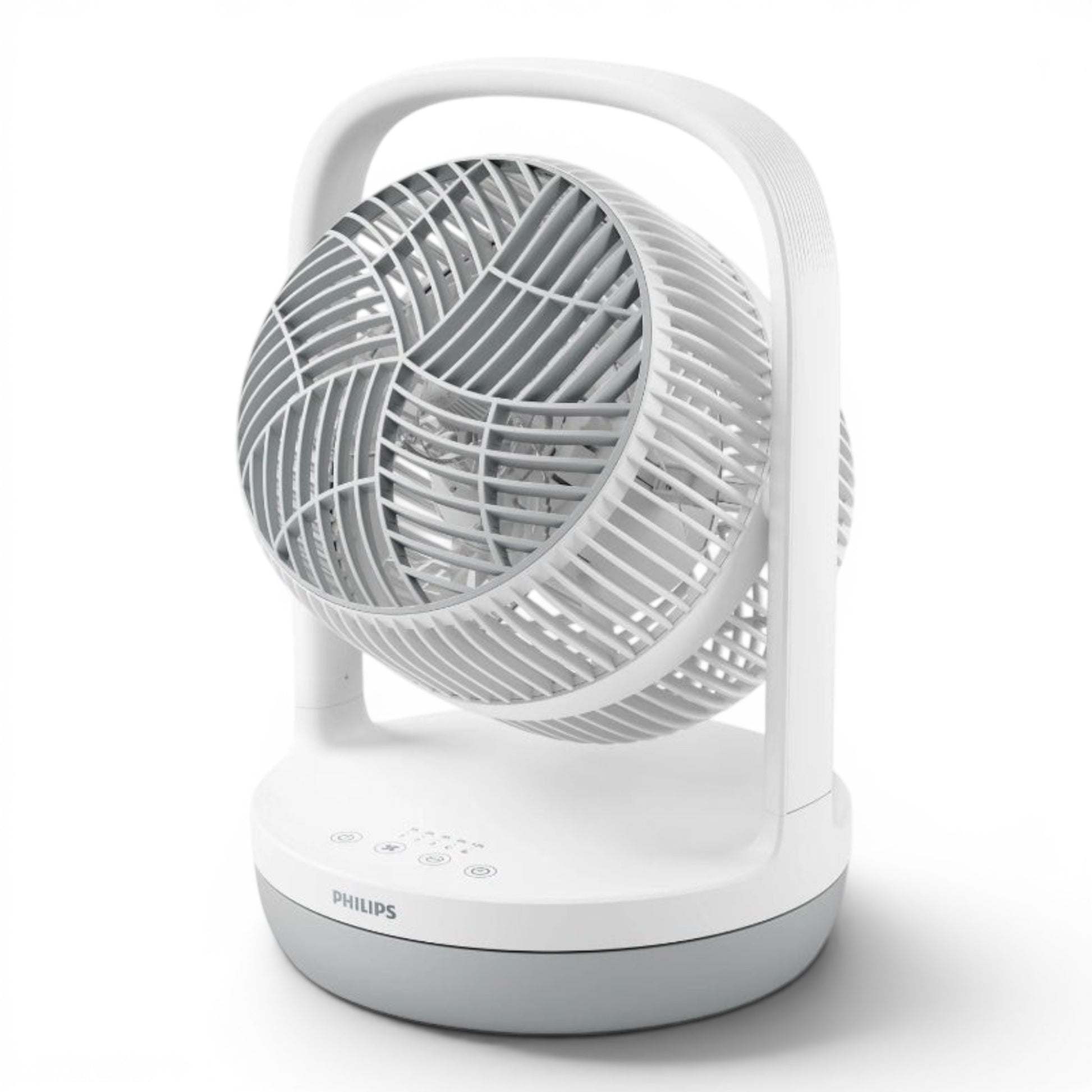 Taghareed Philips Table Fan 2000 Series CX2050/00, white and grey, 3 speeds, 2 modes, 12-hour timer, 180° adjustable head, quiet operation.
