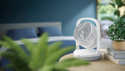 Taghareed Philips Table Fan 2000 Series CX2050/00, white, 3 speeds, 2 modes, 12-hour timer, 180° oscillation, quiet operation.