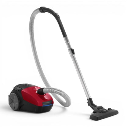 Taghareed Philips 2000 Series bagged vacuum cleaner in red and black with a multi-purpose floor head and Super Clean Air filter.