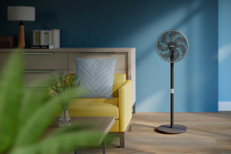 Taghareed Philips Pedestal Fan 3000 Series CX3550/01, black, with 3 speeds and 2 modes, Wi-Fi enabled, with smartphone app control.